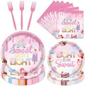 Sweet Sassy and Eight Birthday Decorations, 96PCS Donut 8th Birthday Disposable Paper Plates and Napkins Decoration for Girls, Ice Cream Theme Bday Forks Decor for 8 Year Old Girl Serve 24 by Aposwow