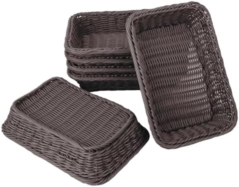 6 Packs 12 Inch Poly Wicker Bread Baskets, Coffee Rectangle bread Baskets for Serving, Woven Polypropylene Basket, Bread Basket for Serving, Restaurants, Tableware - Image 4
