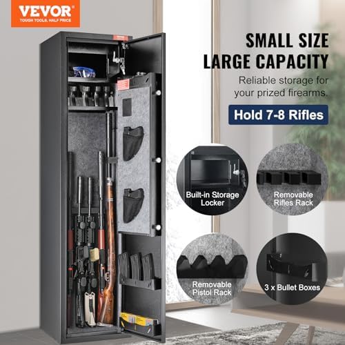 VEVOR 7-8 Rifles Gun Safe, Rifle Safe with Fingerprint & Digital Keypad Lock, Gun Storage Cabinet with Built-in Storage Locker, Removable Storage Shelf for Home Long Gun and Pistols - Image 2