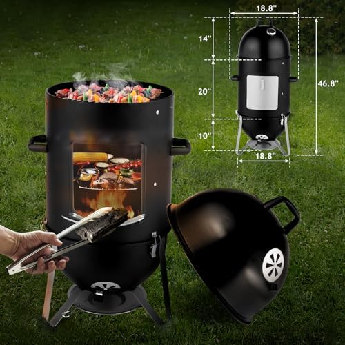 VINGLI 4-Tier 3-in-1 Vertical Charcoal Grill, 18.8 Charcoal Smoker with Built-in Thermometer, Air Vent and Access Doors, Perfect for Outdoor Cookings, Camping, Picnics, BBQs, and Tailgating Parties - Image 7