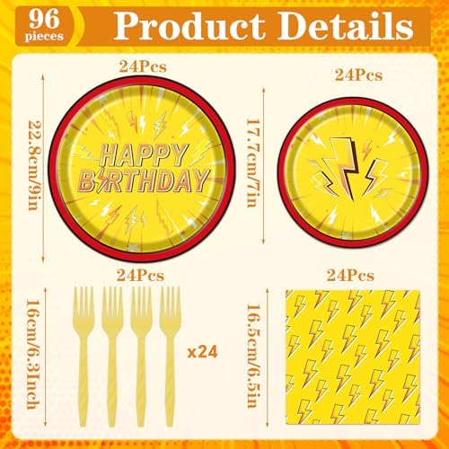 Lightning Bolt Birthday Plates Napkins Tableware Party Decor 96PCS - Image 2