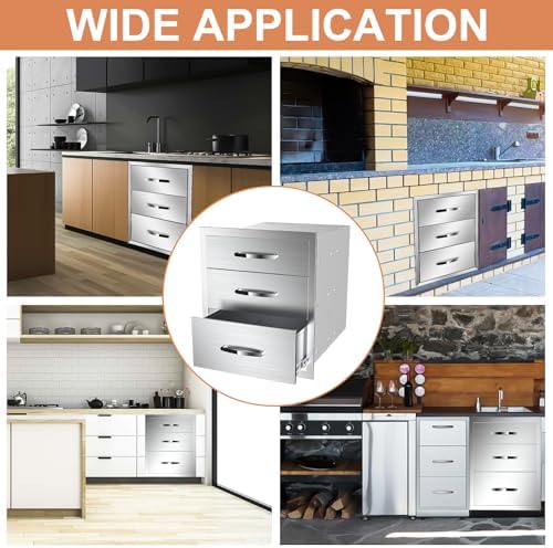 Outdoor Kitchen Drawers, Triple BBQ Drawers Stainless Steel Built-in Drawer For Outdoor Kitchen Island, Patio Grill Station,Three Drawers - Image 6