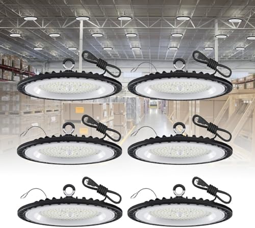6 Pack UFO High Bay LED Shop Lights 150W, 15000 LM, 5000K, AC110-277V by GGTH