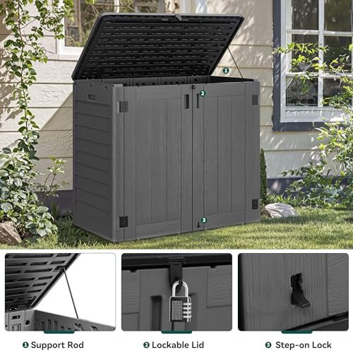 YITAHOME 30 Cu Ft Outdoor Storage Shed with Shelf, Waterproof Storage Cabinet for Bike & Garden Shed, Horizontal Outdoor Storage Shed for Garage, Pool Storage, Dark Gray & Black - Image 3