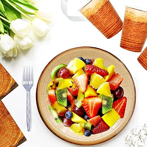 40Pcs Wood Grain Party Supplies Wood Grain Paper Plates 7" Rustic Wood Slice Dessert Plates Camp-Fire Party Supplies Camping Woodland Animal Baby Shower Lumberjack Theme Birthday Part y Decorations - Image 4