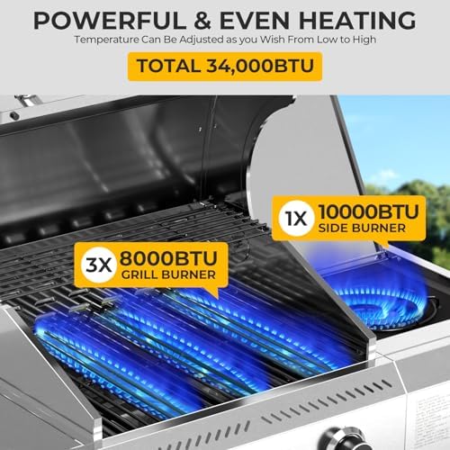 34,000 BTU 3-Burner Propane Gas Grill with Side Burner - Image 6