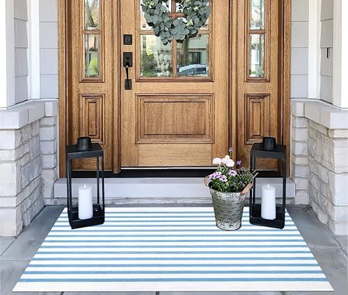 Light Blue White Striped Rug -2.3'x3.6' Front Door Rugs Outdoor, Small Washable Area Rug for Front Porch, Spring Summer Welcome Mats Outdoor Indoor, Doormat for Entryway Porch Entrance - Image 6