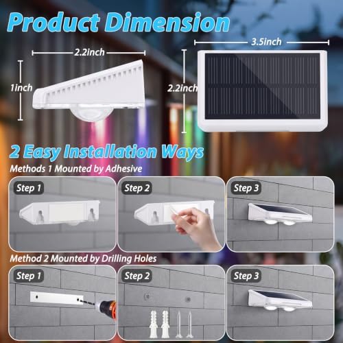 Brightever Solar Fence Lights Outdoor White 12-Pack, Color Changing - Image 5