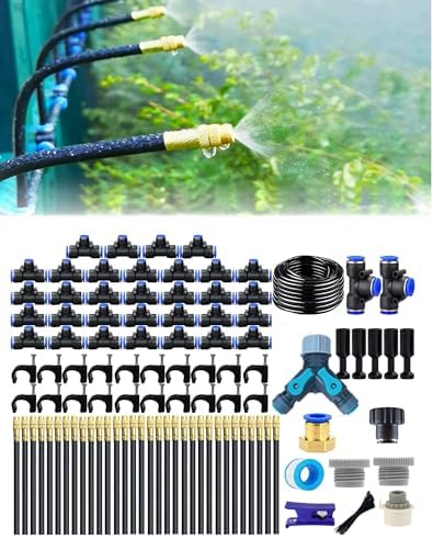 New drip Irrigation kit, Automatic Garden Watering System, Quick Connector and 360-degree Bending Dropper atomizing Copper Nozzle, Garden Plant Lawn Courtyard Watering System. (165FT) by MOCOBER