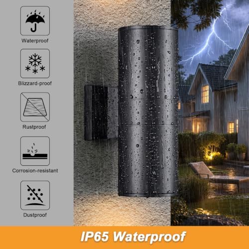 DAKAFUL Outdoor Wall Lights 2-Pack, Modern Cylinder Up and Down Light Fits Standard E26 Bulbs, Waterproof Exterior Wall Sconce for Porch Patio Door, Matte Black - Image 7