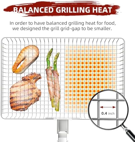 Grill Basket Extra Large, SUS304 Stainless Steel, Portable Folding BBQ Camping Grilling Rack for Fish, Vegetables, Shrimp, Barbeque Griller Cooking Accessories, Grilling Gifts for Men, Dad - Image 4