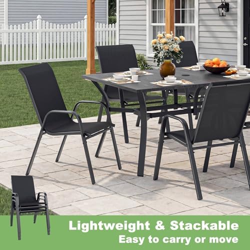 Outdoor Dining Set for 6, Metal Table and Stackable Chairs - Image 4