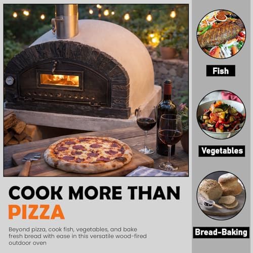 Authentic Pizza Ovens Buena Ventura Preto Premium Wood-Fired Pizza Oven, Handmade in Portugal, Triple-Insulated Brick Oven, Drop-Down Door, Stainless Steel Chimney, Thermometer & Baking Dish Included - Image 4