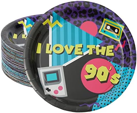 BLUE PANDA 90s Party Paper Dinner Plates - 9-Inch, 80-Count, Blue I Love the 90s Design - 1990s-Inspired Tableware for Birthday & Themed Decor by BluePanda