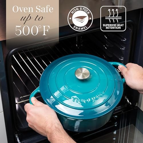 Cast Iron Dutch Oven with Lid-Non-Stick Ovenproof Enamelled Casserole Pot - Sturdy Dutch Oven Cookware-Teal, 7.3- Quart, 30cm- by Nuovva - Image 5