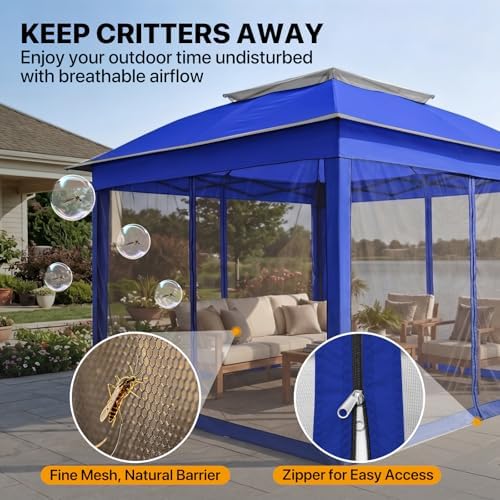 COOS BAY 11x11 Pop Up Gazebo with Netting, Canopy Tent, Royal Blue - Image 6