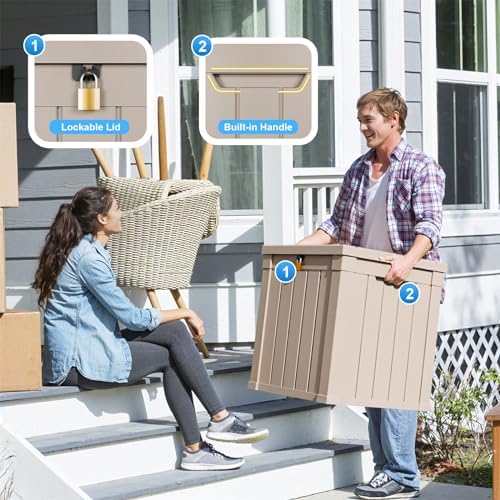 ROJIK 51 Gallon Resin Deck Box, Lockable Waterproof Weatherproof Outdoor Storage Container for Garden Tools, Cushions & Outdoor Accessories (Grey) - Image 4