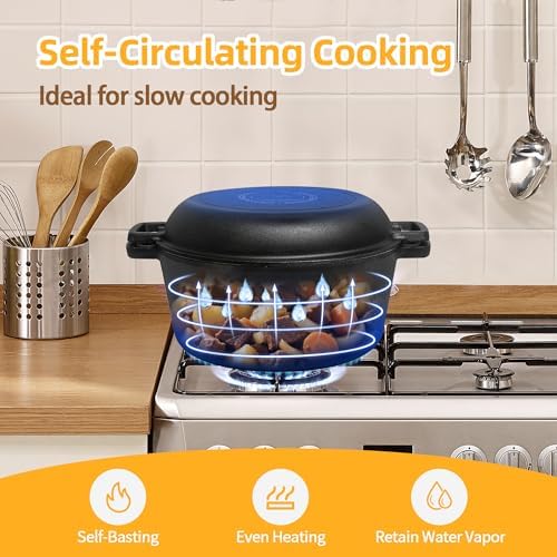 Pre-Seasoned Cast Iron Dutch Oven Pot with Skillet Lid, 5 Qt - Image 5