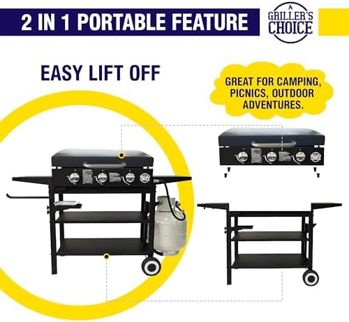 Griller's Choice Gas Griddle with Hinged Hood & Wind Guards, 4 Shelves, Propane Griddle for Flat Grills Outdoor Cooking, Front Grease Management, Steel Flattop Grills Surface, Precision Heat Control - Image 5