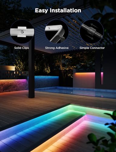 Govee Outdoor LED Strip Lights, 98.4ft Smart Outdoor Lights Compatible with Alexa and Google Assistant, App Control, IP65 Waterproof, RGBIC Lights for Patio, Eave, Party Decorations (Pack of 2) - Image 6