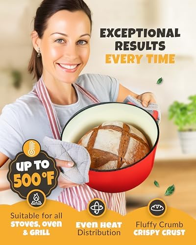 CRUSTLOVE 5 QT Enameled Dutch Oven for Bread Baking with Lid & Baking Set - Image 6