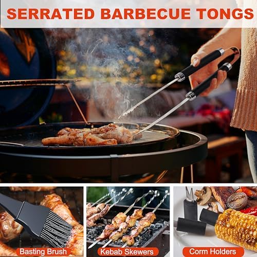Grilljoy BBQ Accessories Grill Tools Set - 22PCS Stainless Steel Barbecue Grill Accessories for Outdoor Grill with Black Aluminum Case - Christmas Grilling Gifts for Men & Dad -Grill Tools Kit - Image 4