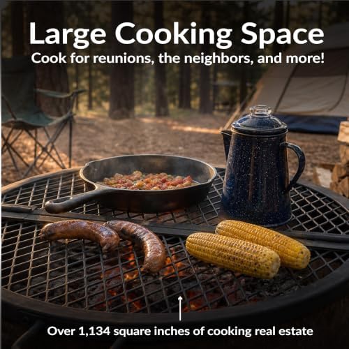 Sunnydaze Round Folding Camping Grill Grate - Portable Foldable Campfire Cooking Grate for Fire Pit - Heavy-Duty Black Steel with Handles for Outdoor Backyard BBQ - 40" Diameter - Image 5