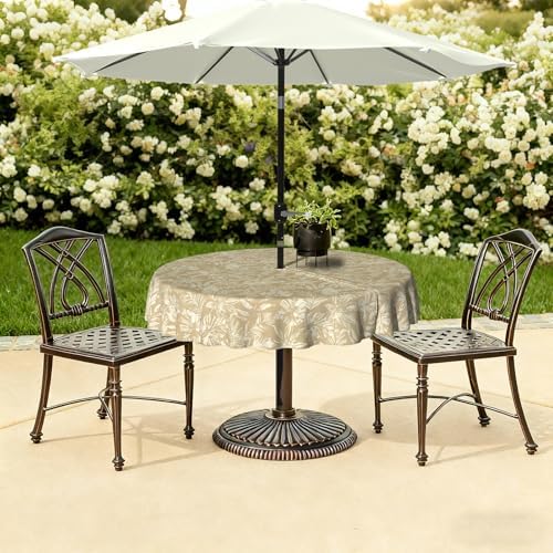 LVTXIII Round Outdoor Tablecloth with Umbrella Hole and Zipper, Water-Repellent 60 Inch Patio Table Cover for Bistro, Garden, Patio & Picnic, Tropical Leaf Oat - Image 6
