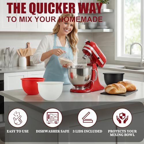 Silicone Bowl Liners for KitchenAid 5 Qt Tilt Head Mixer, 3 Pack Reusable Mixer Bowl Inserts with Lids, Non Stick Baking Accessories for KitchenAid Stand Mixer, Dishwasher Safe Food Grade Silicone - Image 4
