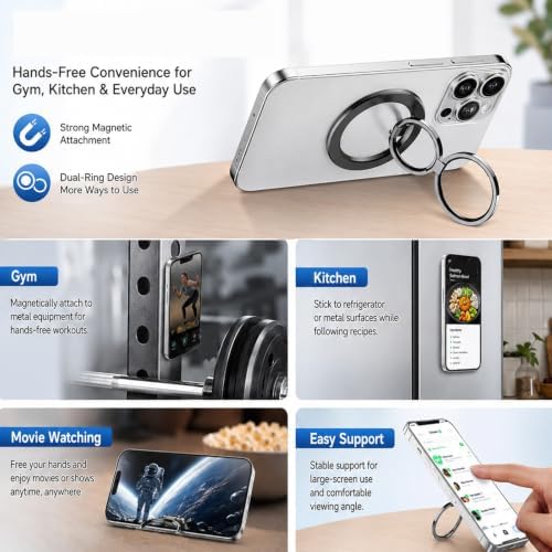 MagSafe Phone Grip, 360° Rotation Magnetic Cell Phone Grip Magnetic Ring Holder Kickstand Mag Safe Ring Stand Compatible with iPhone 17 16 15 14 13 12 Pro Max MagSafe Accessories Android - Image 4