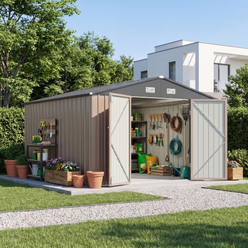 Patiowell 10x14 FT Outdoor Storage Shed, Brown by Patiowell