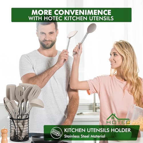 HOTEC Silicone Kitchen Cooking Utensils Set, 14pcs Khaki - Image 2