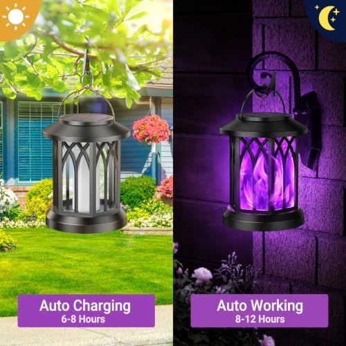 KOOPER 6 Pack Solar Lantern Outdoor Lights, Upgraded Flickering Flame Solar Lanterns Lights Outdoor Waterproof, Hanging Lantern Decorative, Solar Powered Lanterns for Yard Garden Decor (Purple Light) - Image 3