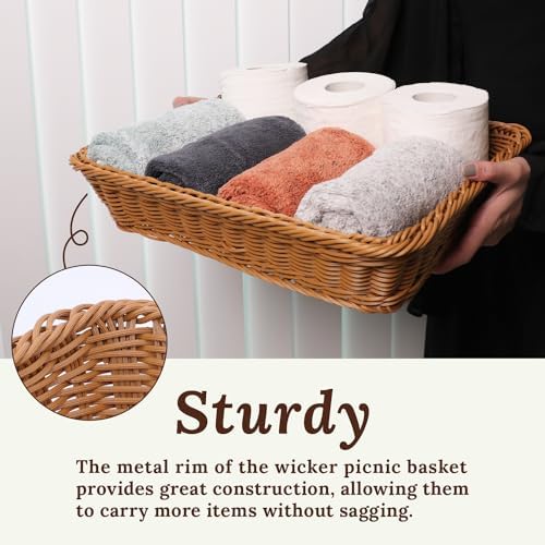 WeeNest Wicker Bread Basket, Rectangle Resin Wicker, 2 pcs, Light Brown - Image 3