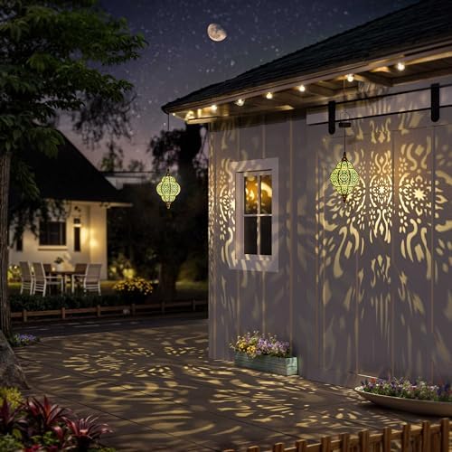 Hapjoy Hanging Solar Lights Outdoor Garden Decor Solar Lantern Waterproof Plastic Moroccan Outdoor Decorations for Patio Pathway Yard Backyard Garden Decorative (2 Pack, Bronze) - Image 4