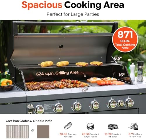 Brand-Man 6-Burner Gas Outdoor Kitchen Grill Island with Side Burner - Image 3