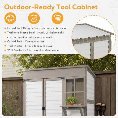 Large Outdoor Storage Cabinet, Weatherproof Garden Shed with 3 Shelves - Image 5