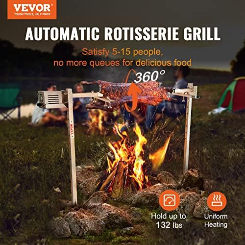 VEVOR 46" Electric BBQ Rotisserie Grill Kit, 132 lbs Capacity Heavy Duty Grilling Kit, Automatic 52W Motor and Height Adjustable Universal Roaster Stand, Stainless Steel Hexagon Spit Rod for Pig Lamb - Image 2
