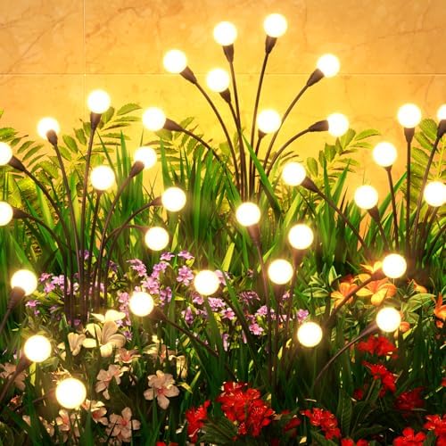 4 Pack Solar Garden Lights 32 LED, Solar Lights Outdoor Waterproof IP65, Decorative Garden Lights Solar Powered for Yard Patio Pathway Decor, Outside Fairy Firefly Lights Garden Gifts by Cnuoky