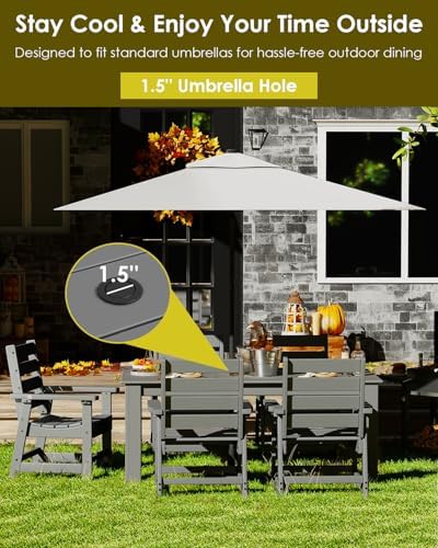 GREENVINES 5-piece Outdoor Dining Set, HDPE Table & 4 Chairs, Gray - Image 5