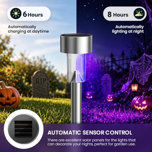 GIGALUMI 16 Pack Purple Solar Halloween Lights,Outdoor Halloween Decoration - Image 5