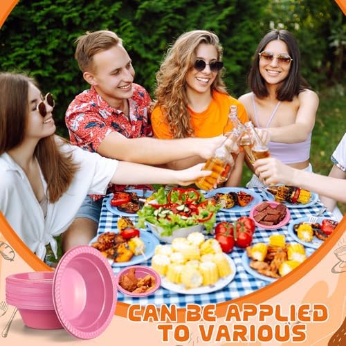 24 Pack 12 oz Disposable Plastic Bowls Dessert, Ice Cream, Salad, Soup Serving Cups for Party, Picnic, Food Snacks (Pink) - Image 4