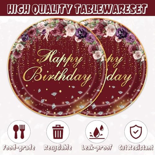 40pcs Red Happy birthday Supplies,include 20 Dessert plate and 20 Napkin,Red and Gold Party Plate Napkin Set,Used for Girls and women Party Decoration - Image 3