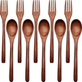 Patelai 10 Pieces Wooden Spoons Forks Set Wooden Utensils for Eating by Patelai