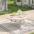 Outdoor Dining Table for 8, 60" Round Outdoor Table with Adjustable Umbrella Hole, All-Weather Metal Patio Dining Table for Lawn Garden Backyard Deck, Sandshell by ProvideOutdoorSolutions