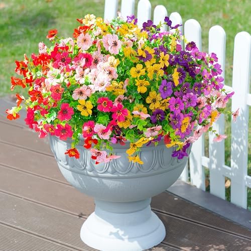 Daisy Artificial Flowers for Outdoors Decor, 12 Bundles Faux Daisy with Eucalyptus Fake Plants Greenery UV Resistant Look Real Colorful Faux Flowers for Outside Planter Porch Patio Yard Gardens, Mix - Image 2
