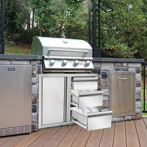 Outdoor Kitchen Drawer Combo, Stainless Steel Triple Drawers with Access Door, 28" W x 22" H x 19.5" D Outdoor Kitchen Cabinet for BBQ Island Grill Stations - Image 2