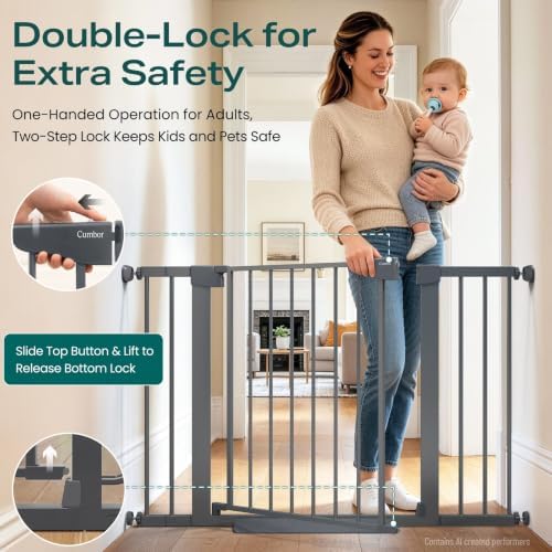 Cumbor 30-46" Baby Gate for Stairs, Auto-Close Dog Gate Indoor Cool Gray - Image 4