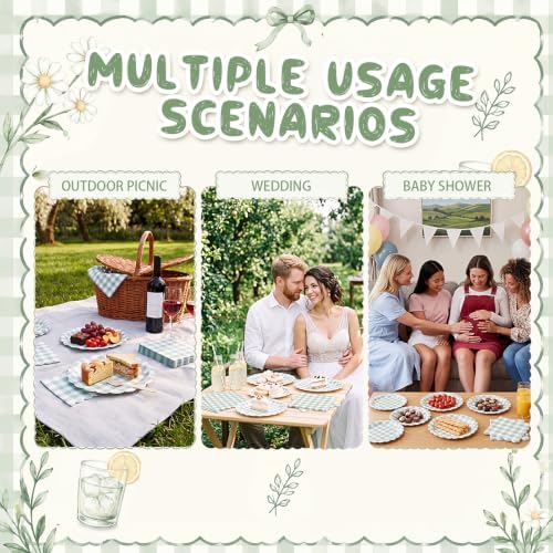 Roshtia 120 Pcs Sage Green Gingham Plates and Napkins Set, Boho Baby Shower - Image 6