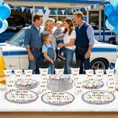 168Pcs Retro Race Car Birthday Party Decoration for Boy Serves 24 - Image 5
